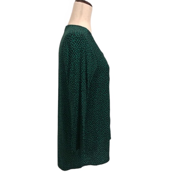 Dana Buchman Small Pleated Popover Blouse Black Green Polka Dots 3/4 Sleeves New - Picture 5 of 11